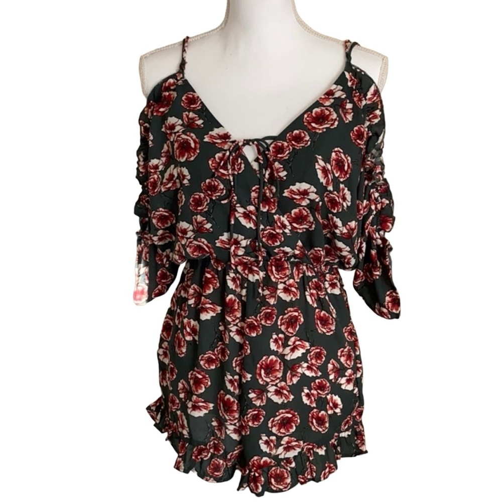 Rose Romper with Ruffles Off-Shoulder, Small Cottagecore - Picture 2 of 15
